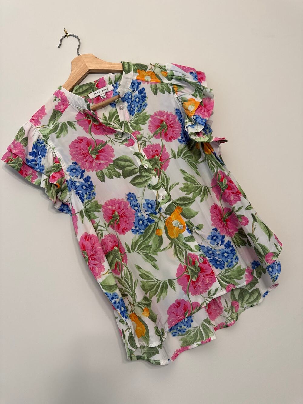 Floral Ruffle Sleeve Button Top – Rose + Olive L